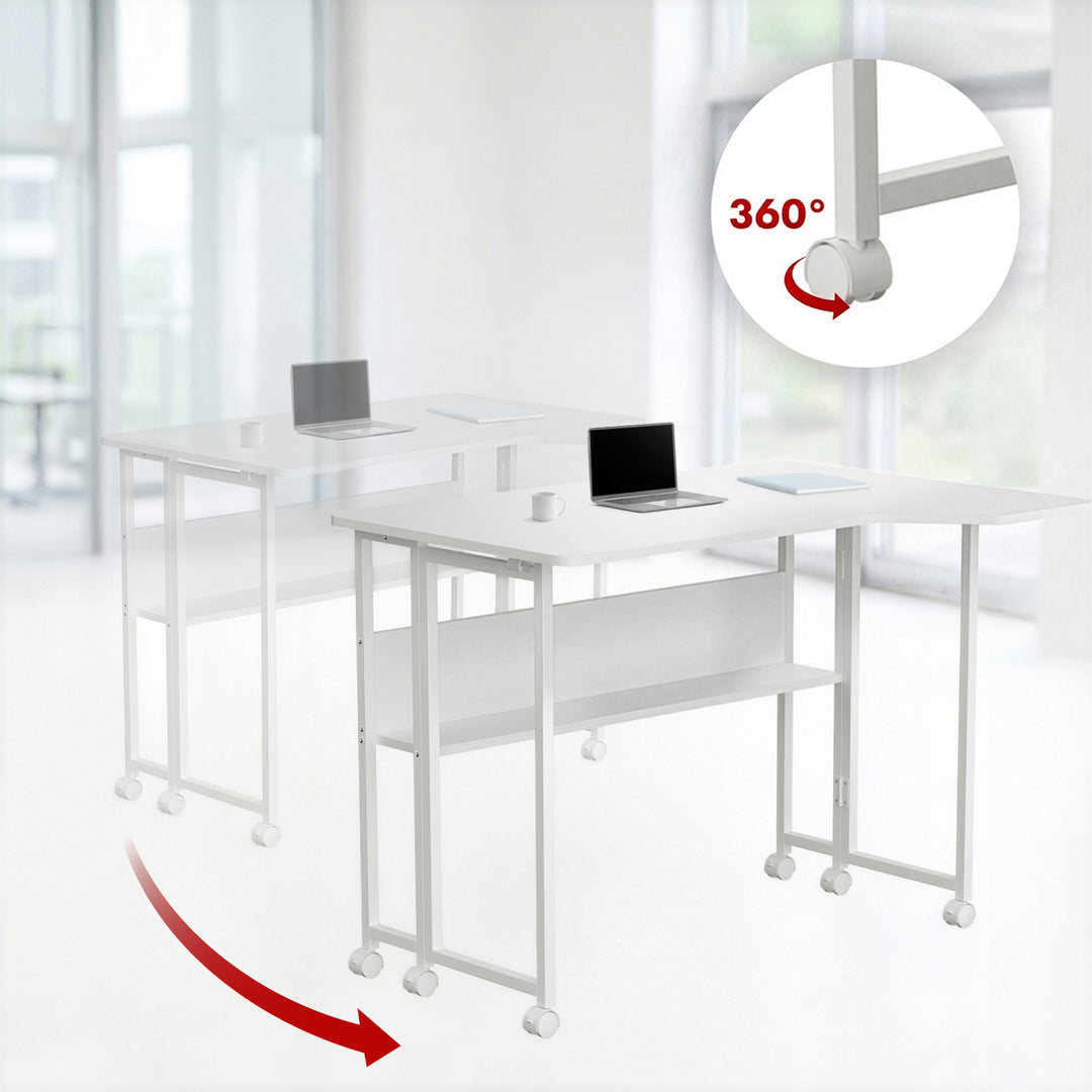 Sklopivi stol MacLean, bijeli, mobilni, 100x73 cm, max. 50 kg, L-oblik, MC-126 L/W
