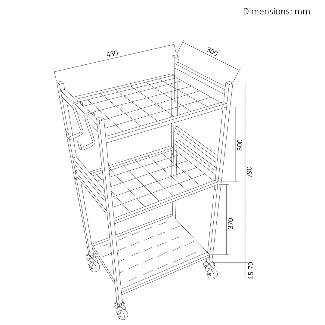 Maclean mobilni stalak za vrtne alate / kolica, crna, dimenzije 43x30x79 cm, max. 20 kg, MC-138
