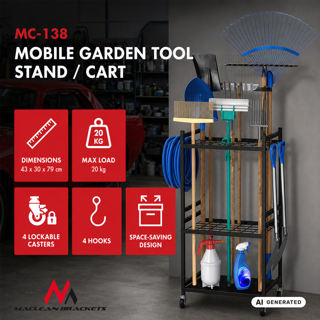 Maclean mobilni stalak za vrtne alate / kolica, crna, dimenzije 43x30x79 cm, max. 20 kg, MC-138