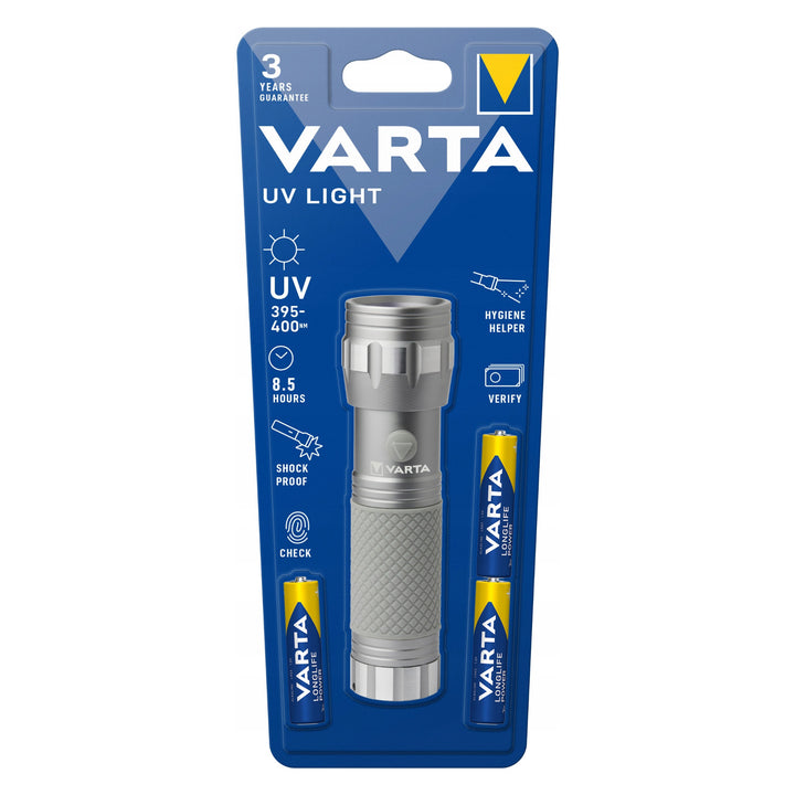 15638 aluminijska UV LED ručna svjetiljka, UV valna duljina 395–400 nm, Multi LED tehnologija + Varta baterije uključene