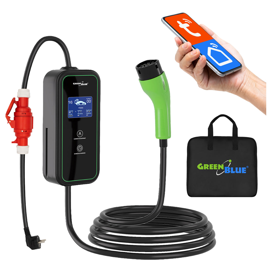 GreenBlue EV/PHEV punjač, prijenosni, Tip 2, duljina kabela 6,8 m, IP65, 11 kW, 220–380 V AC 50/60 Hz, 16 A, 3-fazni, GB1100