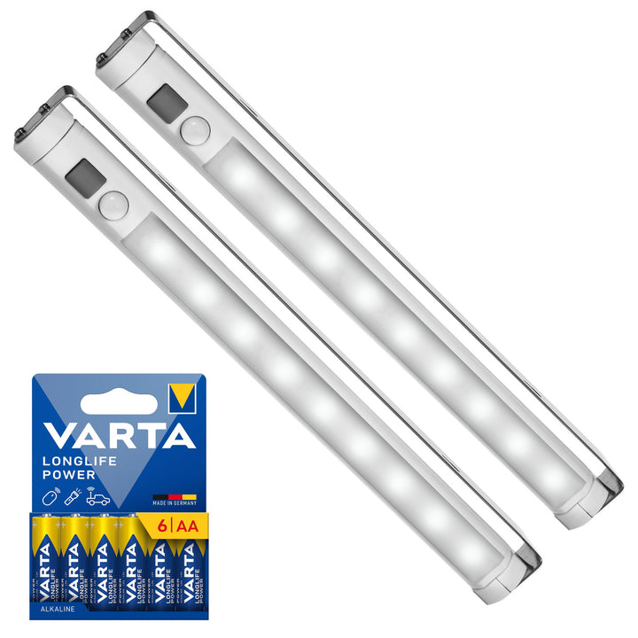 2x Maclean LED kuhinjska svjetiljka, ispod ormarića, 9 SMD dioda, na baterije, PIR senzor za uključivanje/isključivanje, MCE166 + 6x R-06/AA/LR06 1,5 V VARTA Longlife Power baterija