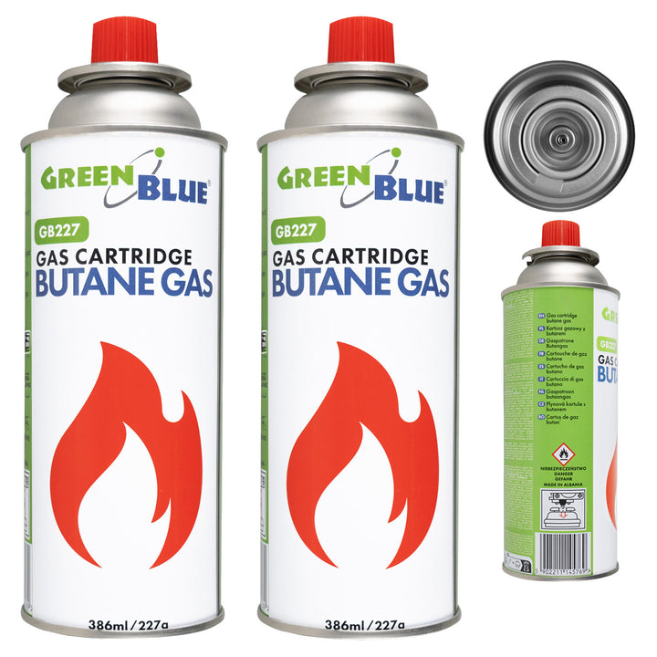 2 x 227 g GreenBlue plinskih patrona. Certifikat: Pi 0875, u skladu s EN 417, butan, radni raspon -10 °C do +40 °C, GB227