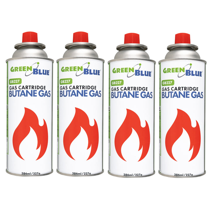 4 x 227 g GreenBlue plinskih patrona. Certifikat: Pi 0875, u skladu s EN 417, butan, radni raspon -10 °C do +40 °C, GB227