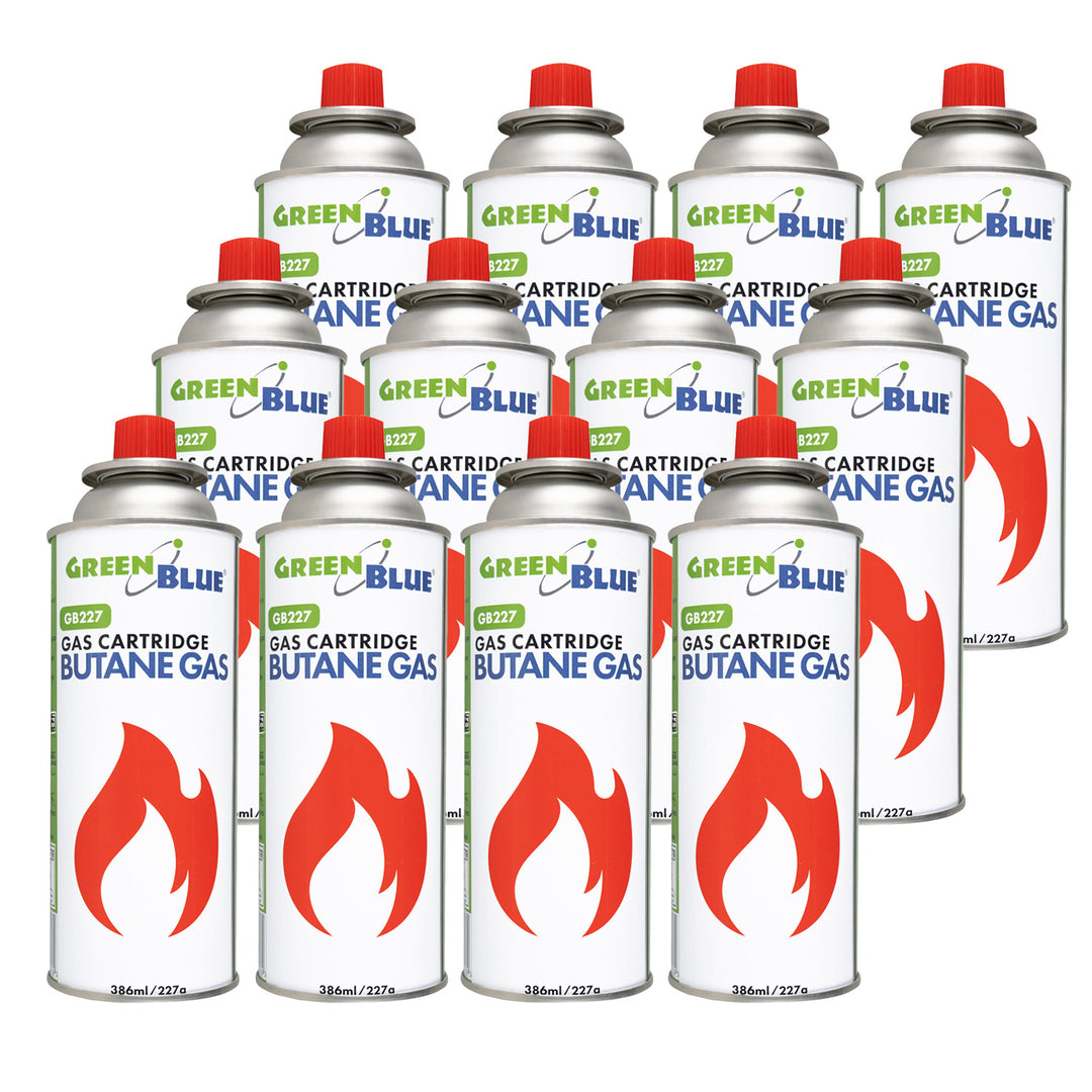 12x GreenBlue plinski uložak 227 g. Certifikat: Pi 0875, u skladu s EN417, butan, radni raspon -10 °C do +40 °C, GB227