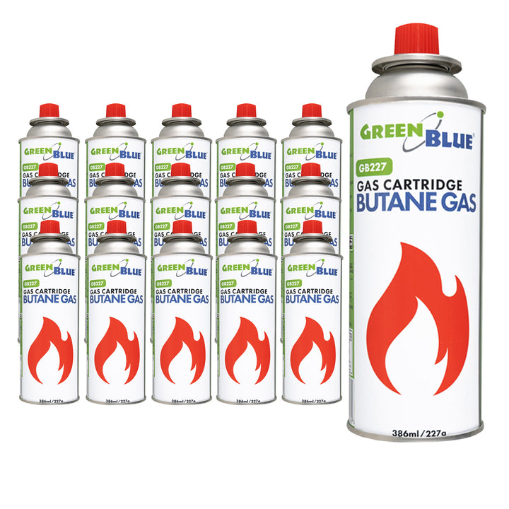 16 plavo-plavih plinskih patrona od 227 g. Certifikat: Pi 0875, u skladu s EN 417, butan, radni raspon -10 °C do +40 °C, GB227
