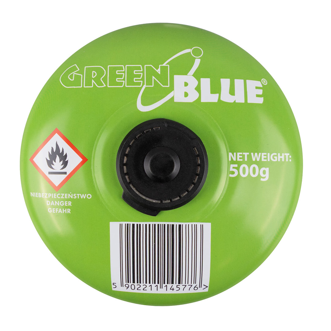 6 x 500 g GreenBlue plinskih patrona. Certifikat: Pi 0437, u skladu s EN 417, butan-propane, radni temperaturni raspon –10 °C do +40 °C, navojni ventil 7/16&