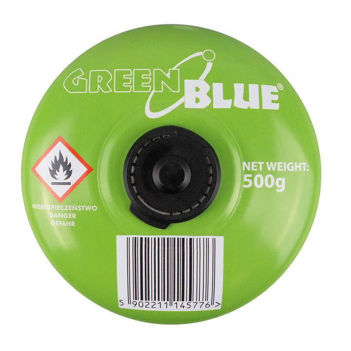 12 x 500 g GreenBlue plinskih patrona. Certifikat: Pi 0437, u skladu s EN 417, butan-propane, radni temperaturni raspon –10 °C do +40 °C, navojni ventil 7/16&