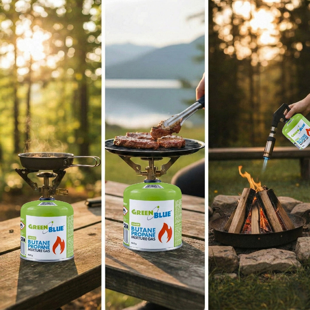 12 x 500 g GreenBlue plinskih patrona. Certifikat: Pi 0437, u skladu s EN 417, butan-propane, radni temperaturni raspon –10 °C do +40 °C, navojni ventil 7/16&