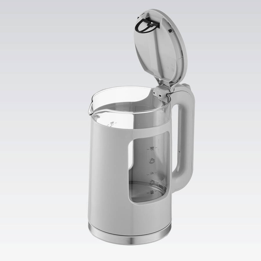 Staklena električna kuhalo za vodu Maestro, zapremina 1,7 l, 2200 W, pokazatelj razine vode, LED pozadinsko osvjetljenje, rotirajuća podloga, siva, MR-065-GREY