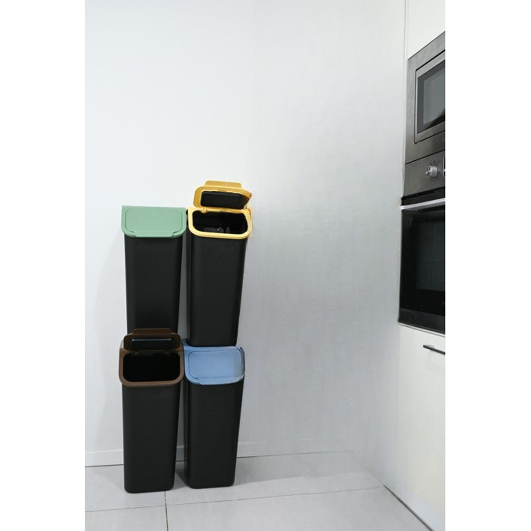 Set od 4 crne BINI kante za razdvajanje otpada (4 x 35 l) s plavim/zelenim/žutim/smeđim poklopcima + 5 ugljičnih filtara