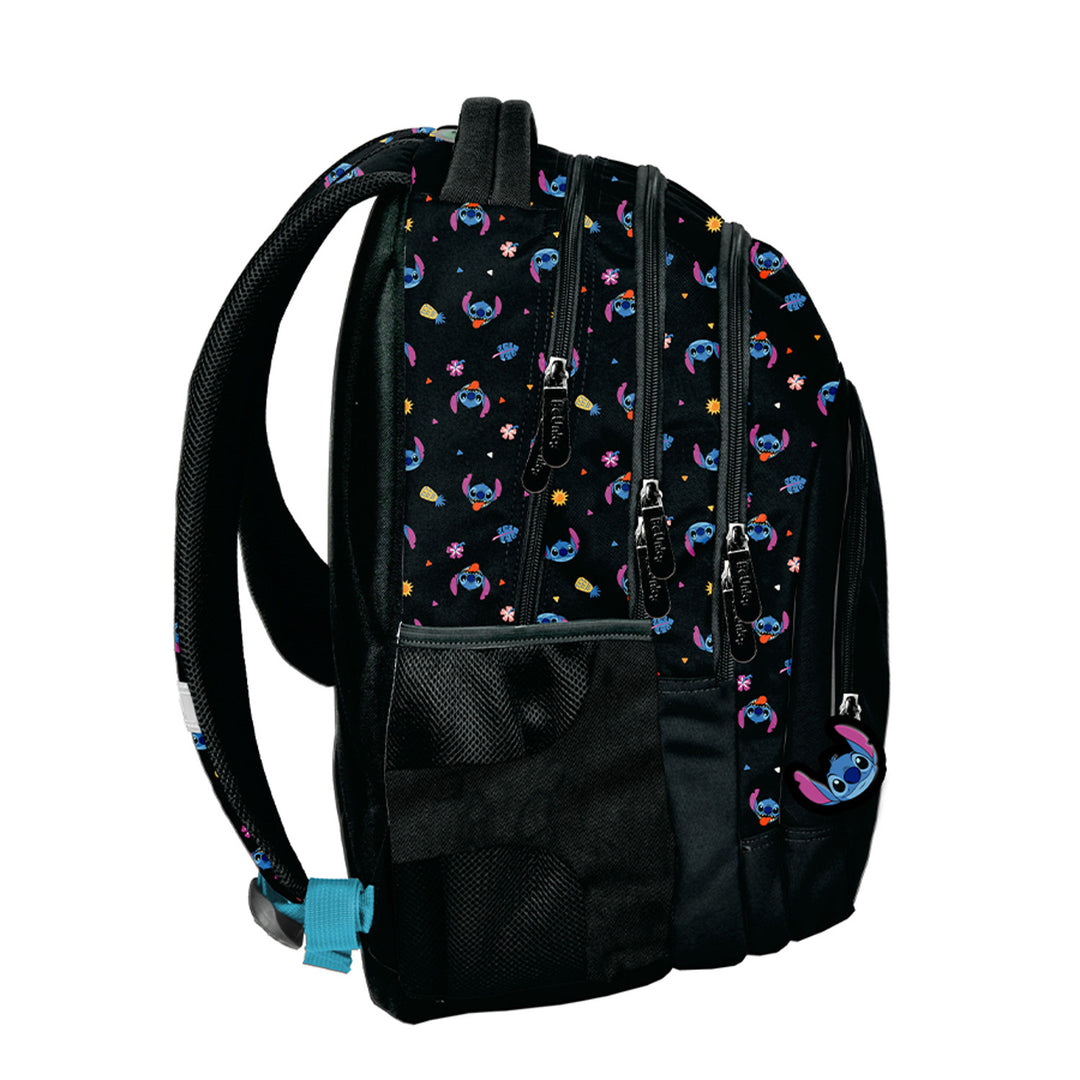Set za školu Stitch Paso, ruksak s tri pretinca, navlaka za laptop i ojačanim dnom, futrola za olovke s elastičnim trakama za pribor, vrećica za cipele koja se može nositi na leđima, DS26MM