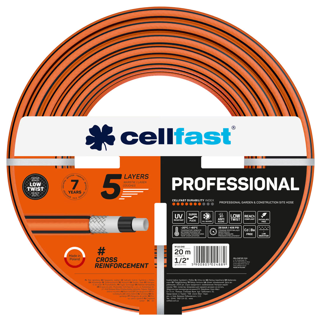 Cellfast Professional vrtna crijeva, promjer 1/2 inča, duljina 20 m, 5 slojeva
