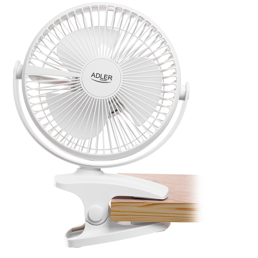 Stolni ventilator s kopčom, punjiv, 15,5 cm, rotacija 360°, USB-C, Adler