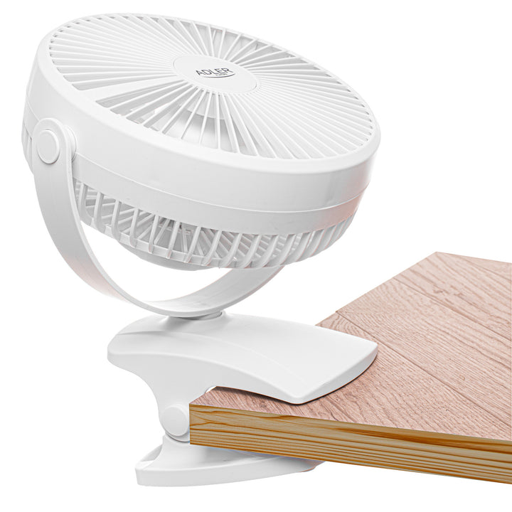 Stolni ventilator s kopčom, punjiv, 15,5 cm, rotacija 360°, USB-C, Adler