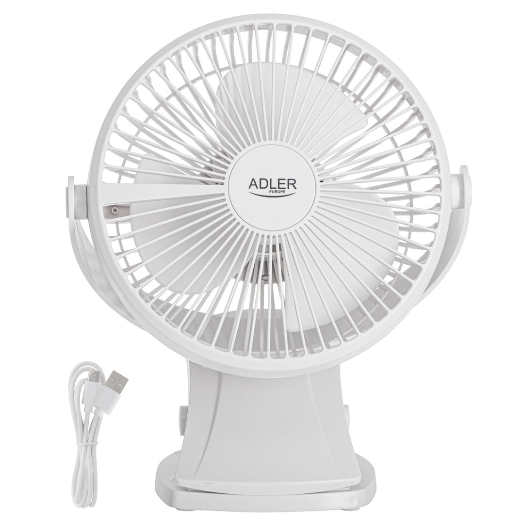 Stolni ventilator s kopčom, punjiv, 15,5 cm, rotacija 360°, USB-C, Adler