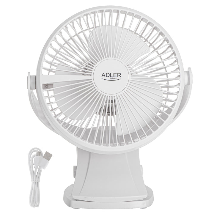 Stolni ventilator s kopčom, punjiv, 15,5 cm, rotacija 360°, USB-C, Adler
