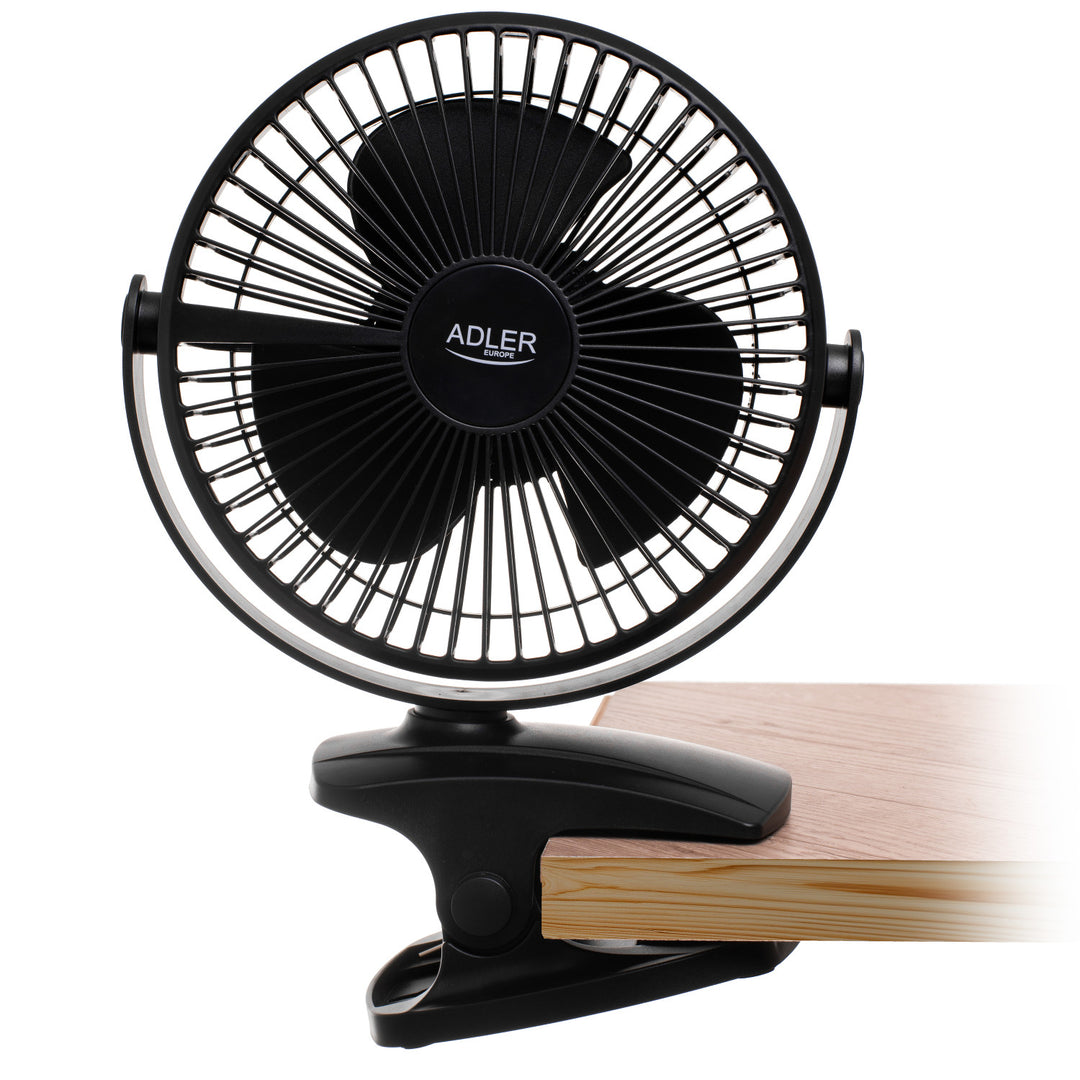 Stolni ventilator s kopčom, punjiv, 15,5 cm, rotacija 360°, USB-C, Adler