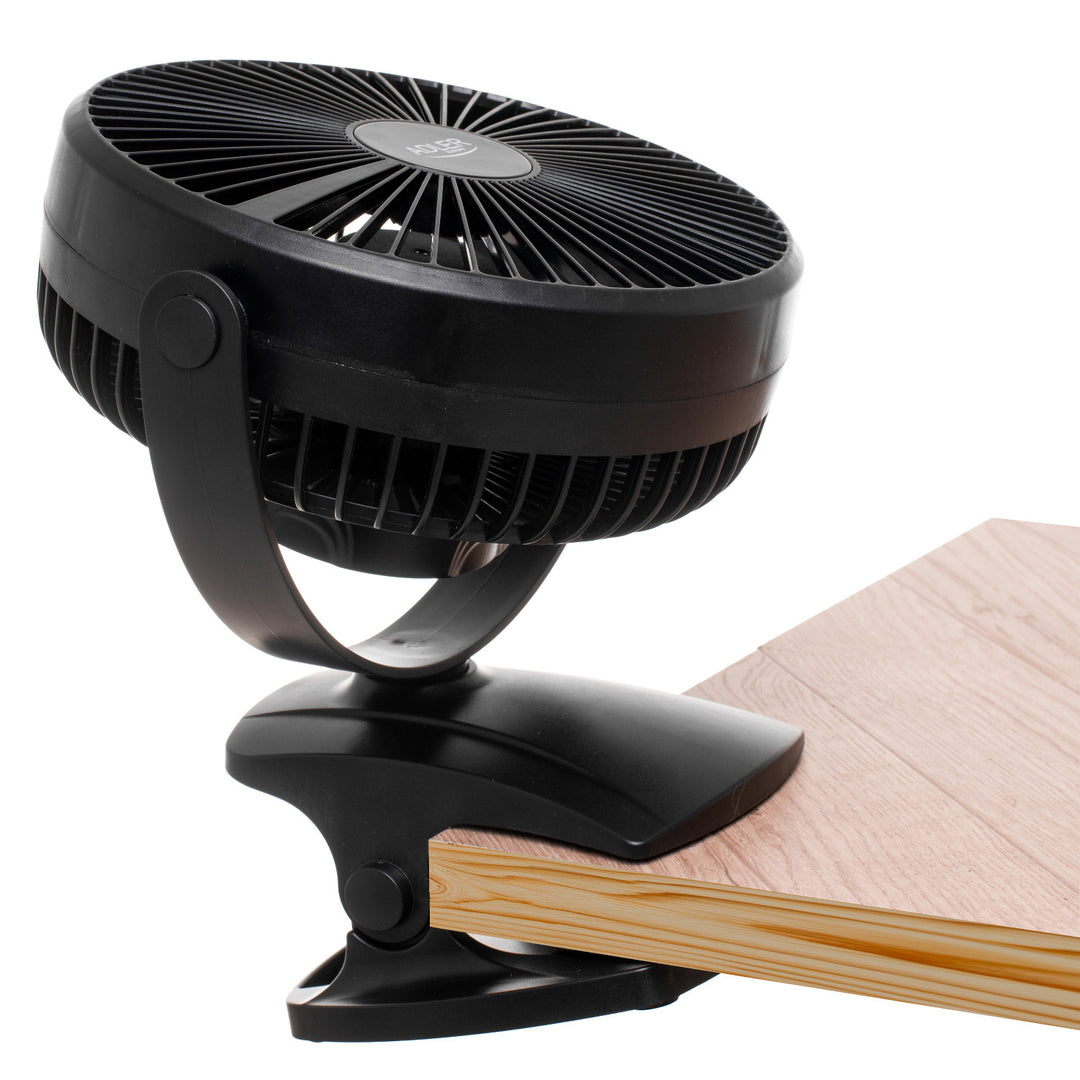 Stolni ventilator s kopčom, punjiv, 15,5 cm, rotacija 360°, USB-C, Adler
