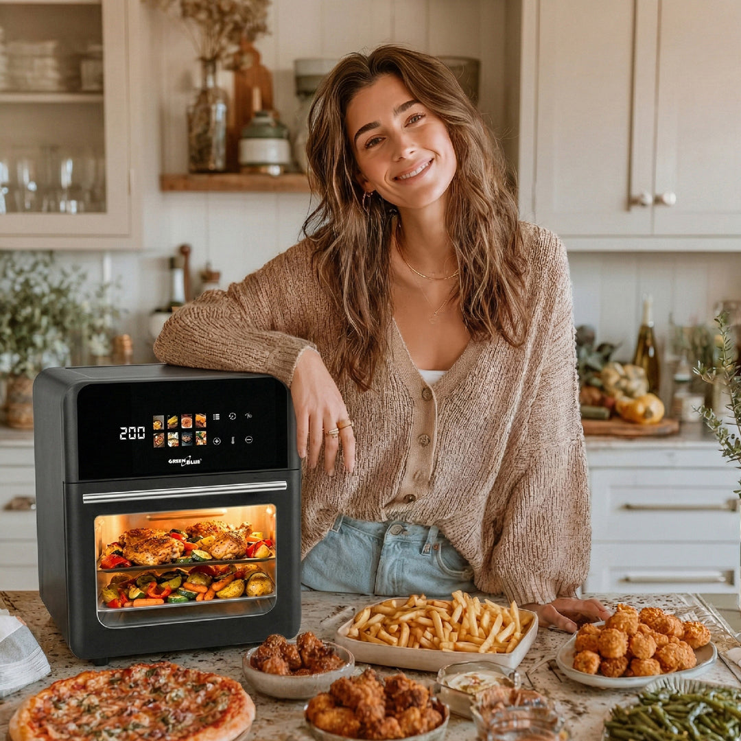 GreenBlue AIR FRYER friteza na zrak bez ulja, 1800 W, kapacitet 10 litara, 8 programa, dodaci, tajmer, GB950 + kuhinjski termometar/sonda, GreenBlue GB178