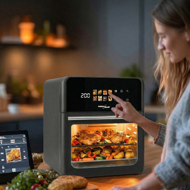 GreenBlue AIR FRYER friteza na zrak bez ulja, 1800 W, kapacitet 10 litara, 8 programa, dodaci, tajmer, GB950 + kuhinjski termometar/sonda, GreenBlue GB178