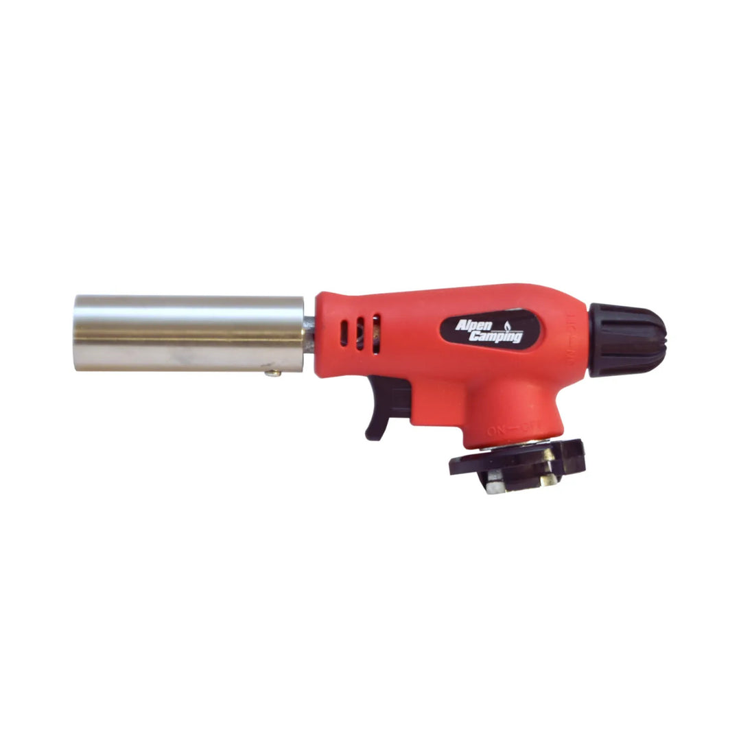Alpen Camping plamenik s kartušama, radni doseg 360°, temperatura plamena 1300 °C, piezo paljenje, OLIMP + 4 x 227 g GreenBlue plinskih kartuša. Certifikat: Pi 0875, u skladu sa standardom EN417.