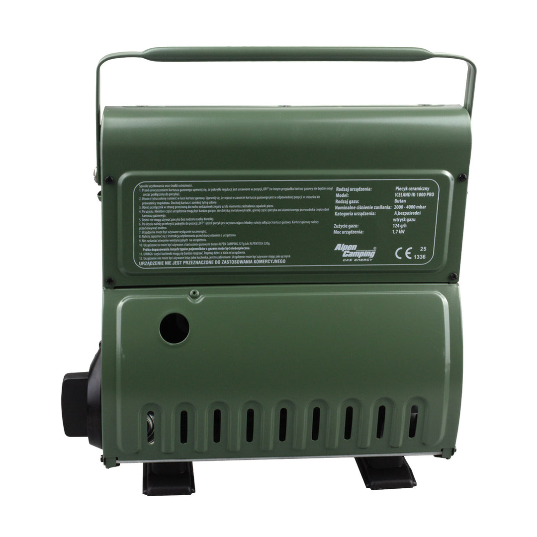 Alpen Camping prijenosni plinski štednjak, 2-u-1, potrošnja plina 124 g/h, piezo paljenje, ICELAND IK-1000 PRO+ 4 x 227 g GreenBlue plinske patrone. Certifikat: Pi 0875, u skladu sa standardom EN417.