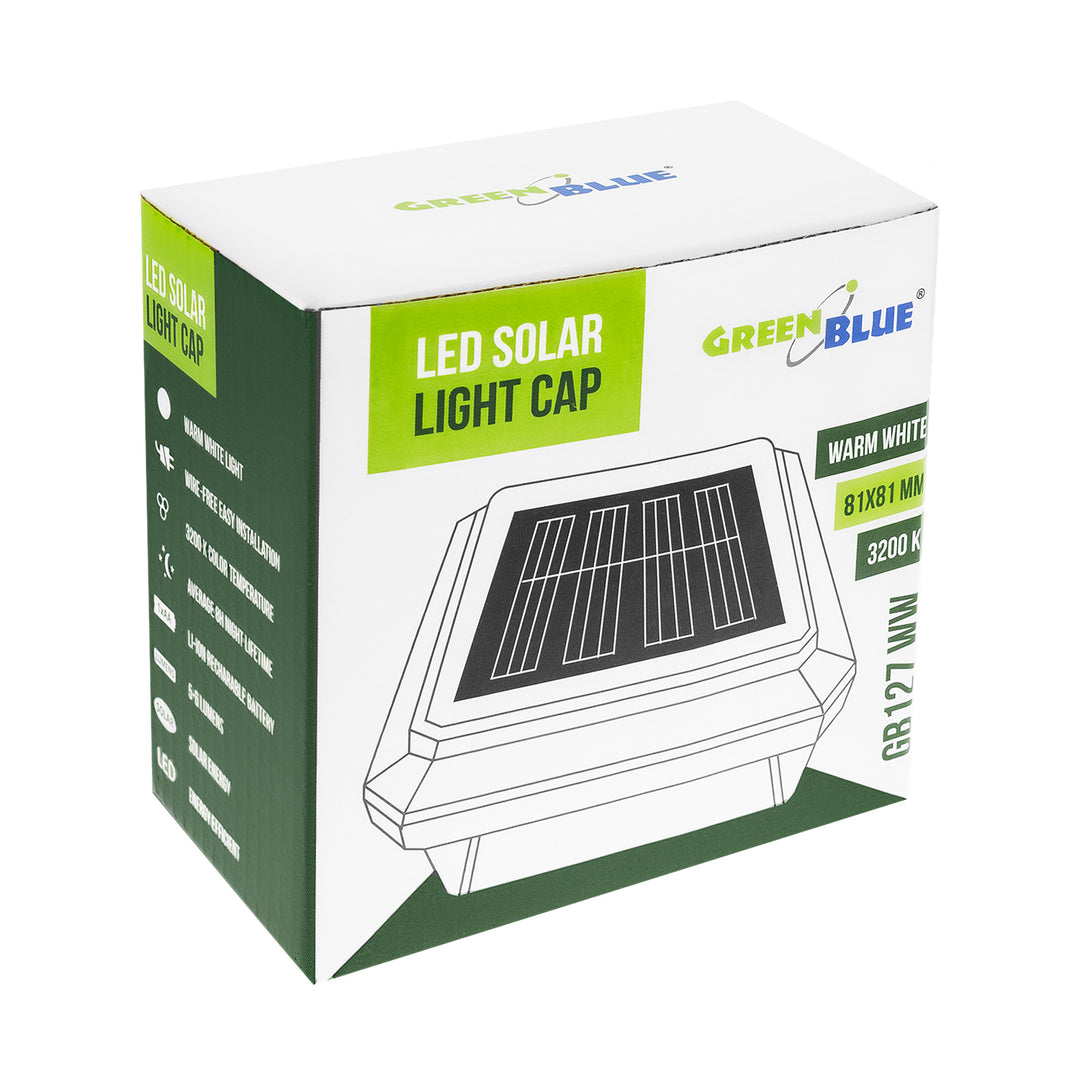 GreenBlue solarna LED svjetiljka za stup, 80x80 mm, krović u obliku omotnice, 3200 K, GB127 bijela voda, 2 komada