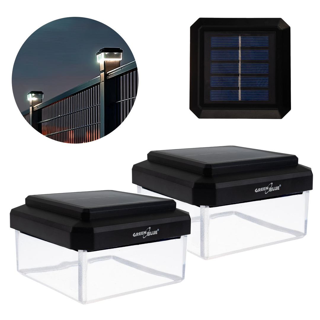 GreenBlue solarna LED svjetiljka za stup, 80x80 mm, krović u obliku omotnice, 3200 K, GB127 bijela voda, 2 komada