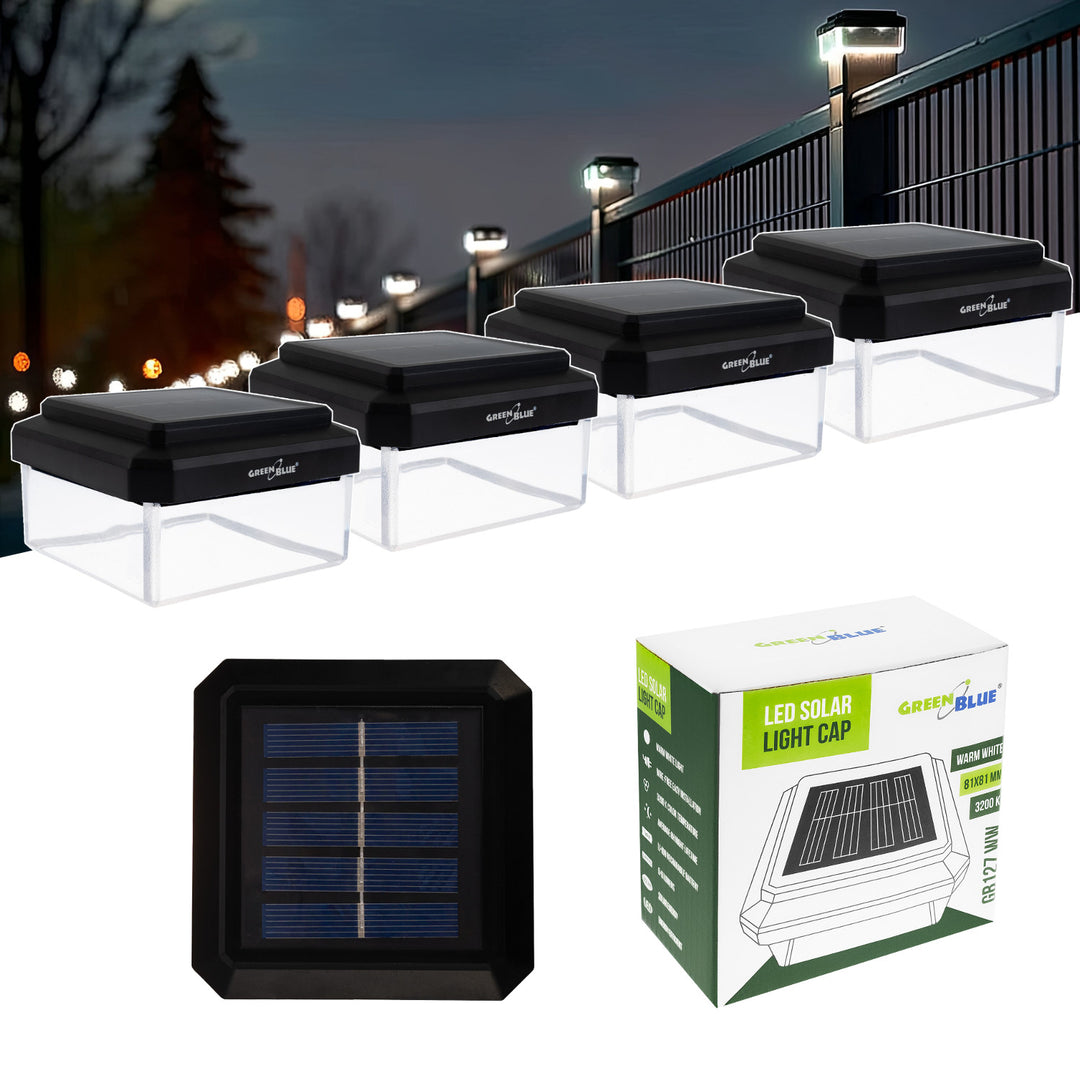 GreenBlue solarna LED svjetiljka za stup, 80x80 mm, krović u obliku omotnice, 3200 K, GB127 bijela, 4 komada