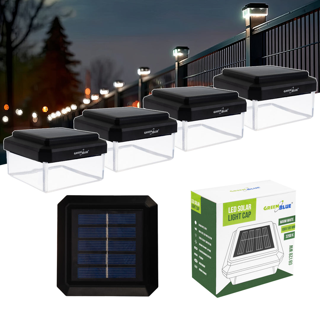 GreenBlue solarna LED svjetiljka za stup, 100x100 mm, krović u obliku omotnice, 3200 K, GB128 toplo bijela, 4 komada