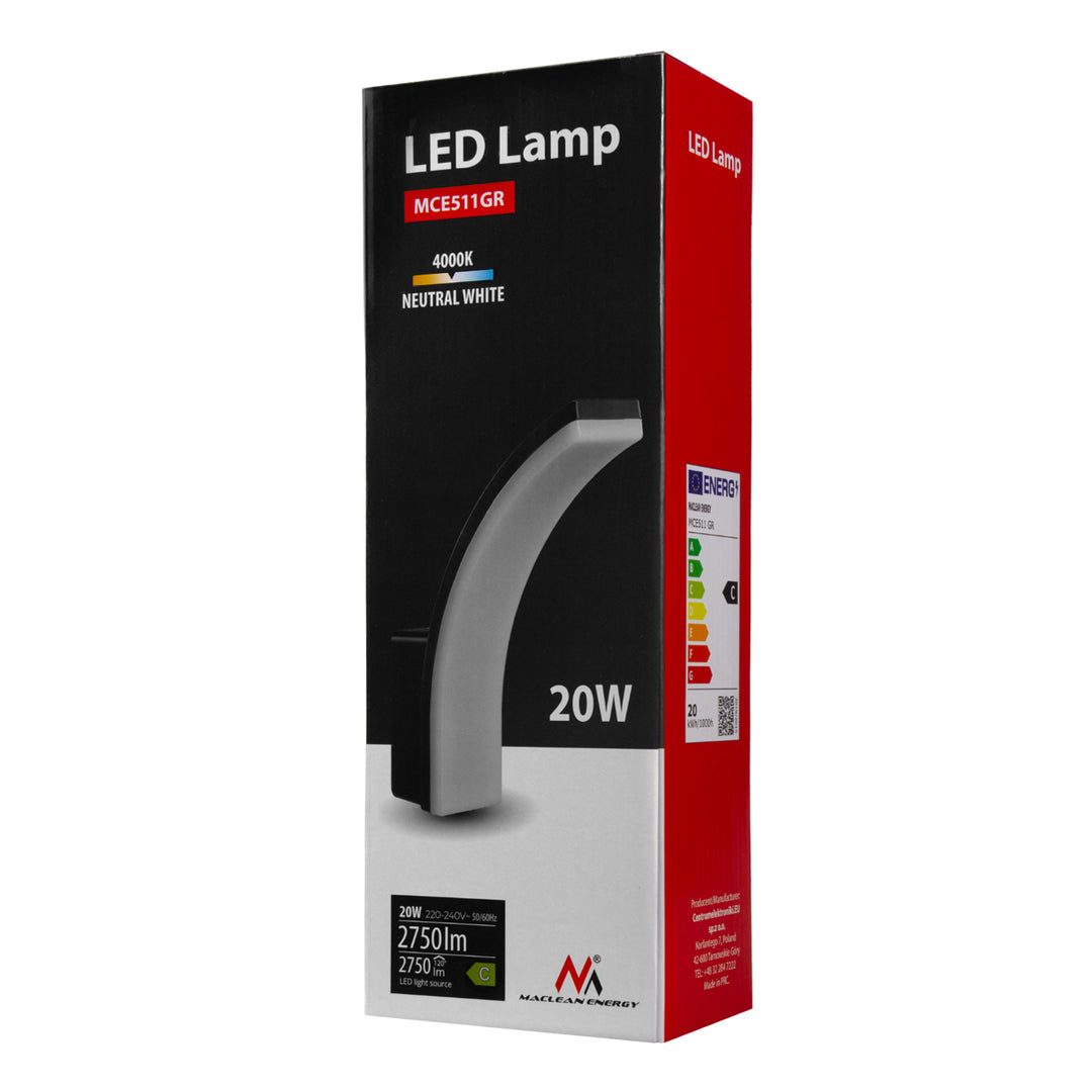 Maclean LED lampa, siva, 20 W, IP65, 2750 lm, neutralno bijela (4000 K) MCE511 GR, 2 komada