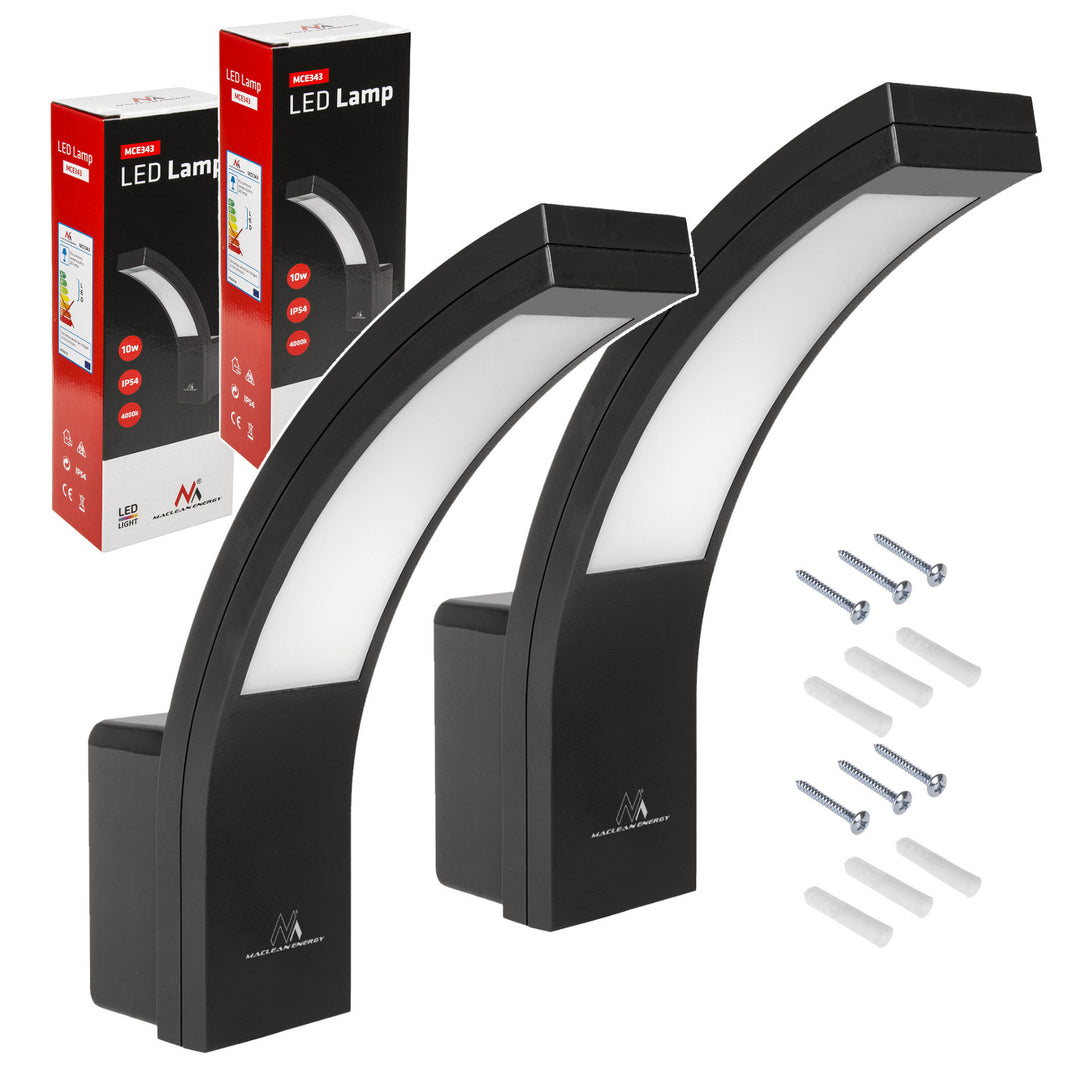 Maclean LED svjetlo za fasadu, 800 lm, IP54, 10 W, prirodno bijela (4000 K), crna, MCE343 B, 2 komada