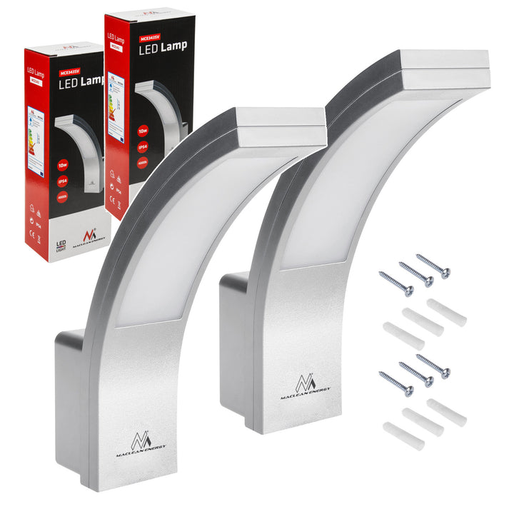 Maclean LED svjetlo za fasadu, 800 lm, IP54, 10 W, prirodno bijela (4000 K), srebrna, MCE343 SV, 2 komada