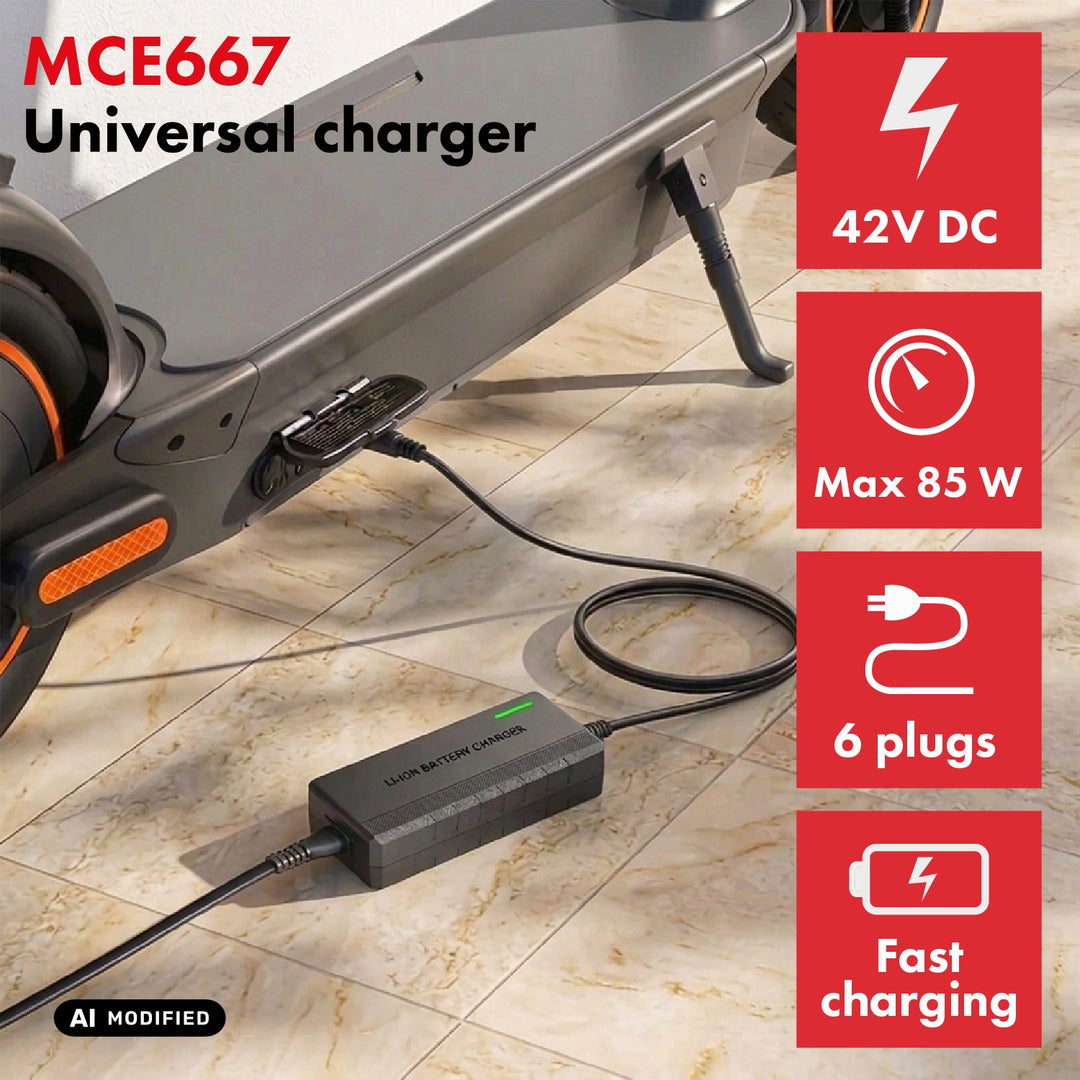 Maclean Energy univerzalni punjač / napajanje za skutere, 42 V DC, 2 A, max. 85 W, brzo punjenje, 6 utikača, MCE667