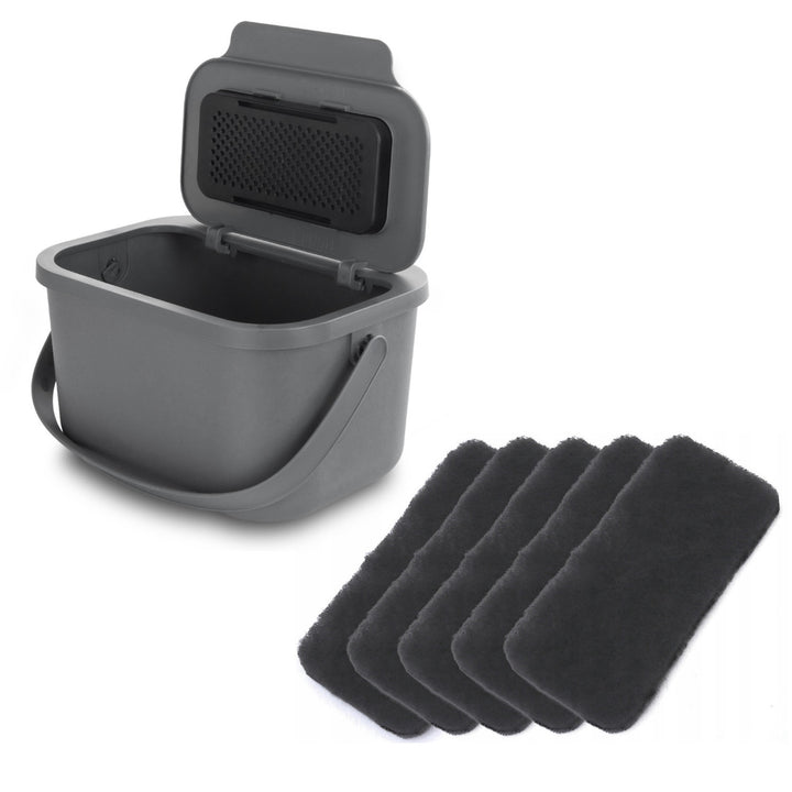 Kanta za biološki otpad, zapremine 4,5 litre, siva, Mini Bini + 5 x Practic ugljičnih filtara