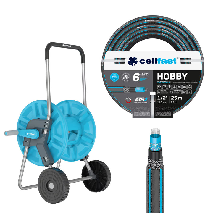 Cellfast Aluplus kolica za crijevo 1/2" 60 m + Cellfast Hobby ATS2 crijevo za vrt 1/2" 25 m