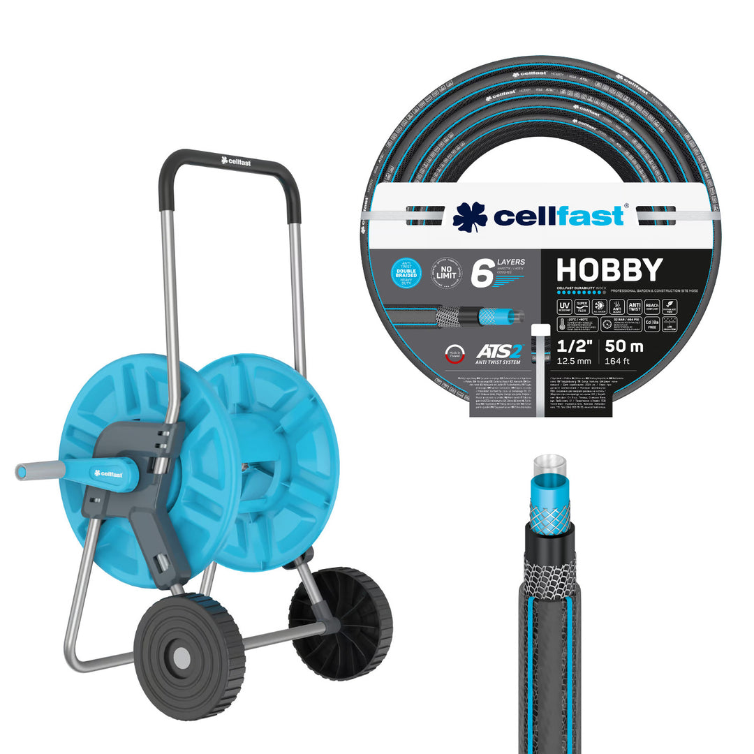 Cellfast Aluplus kolica za crijevo 1/2" 60 m + Cellfast Hobby ATS2 crijevo za vrt 1/2" 50 m