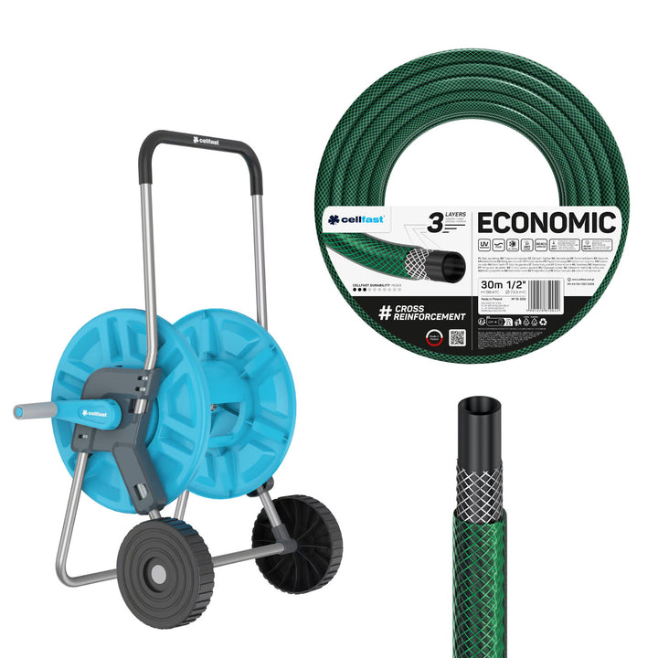 Cellfast Aluplus kolica za crijevo 1/2" 60 m + Cellfast Economic vrtno crijevo 1/2" 30 m