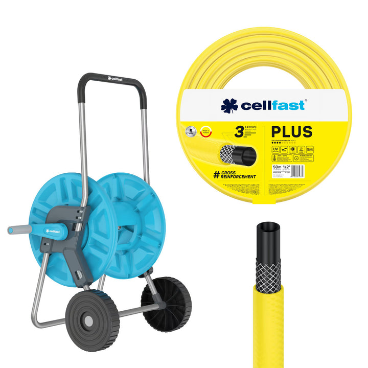Cellfast Aluplus kolica za crijevo 1/2" 60 m + Cellfast Plus vrtno crijevo 1/2" 50 m