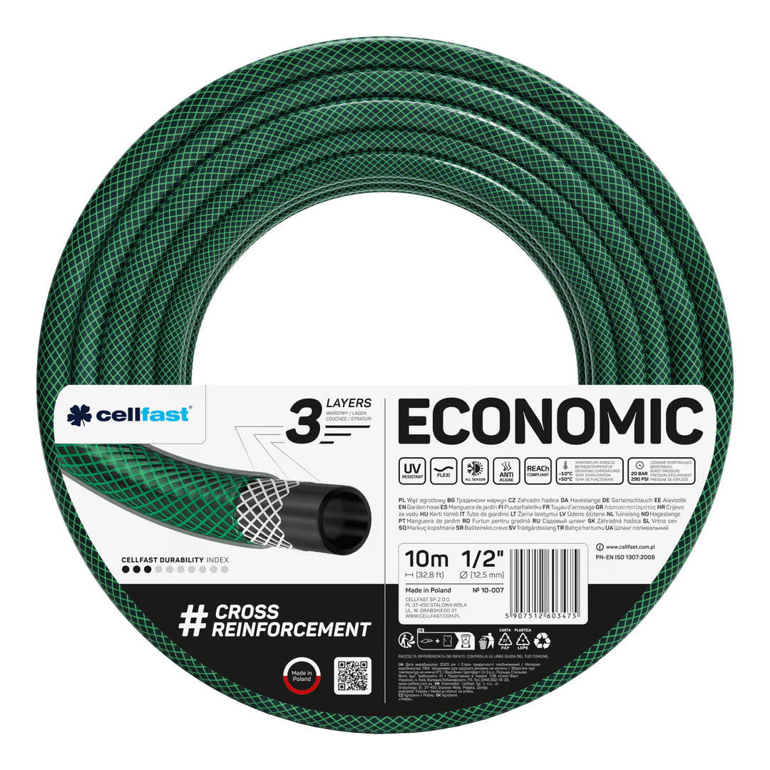 Cellfast Aluplus kolica za crijevo 1/2" 60 m + Cellfast Economic vrtno crijevo 1/2" 10 m + set s ravnim prskalicom Cellfast Basic 1/2"