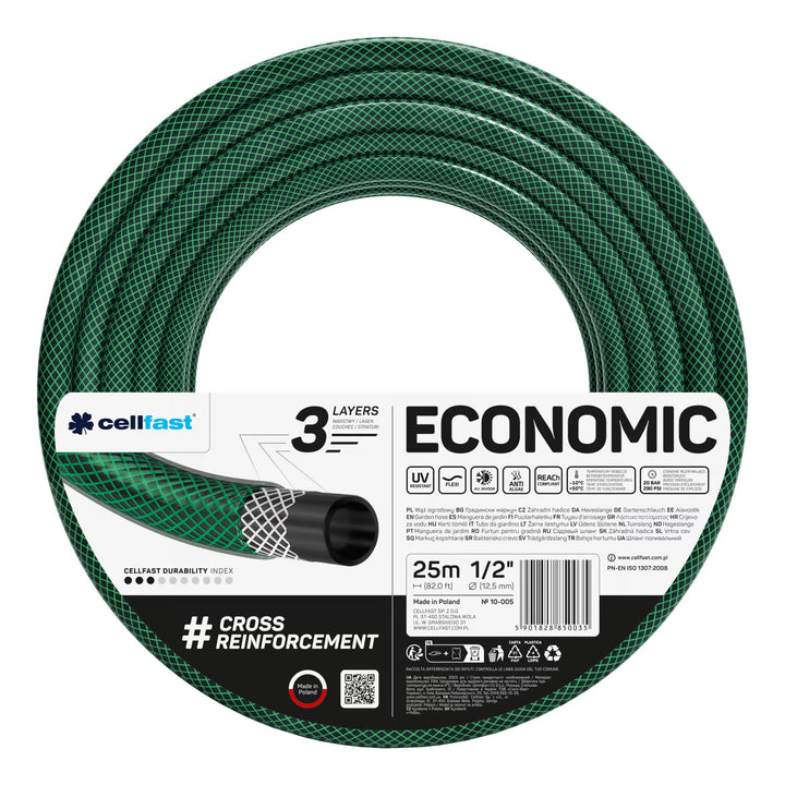 Cellfast Aluplus kolica za crijevo 1/2" 60 m + Cellfast Economic vrtno crijevo 1/2" 25 m + set s Cellfast Basic ravnim prskalicom 1/2"