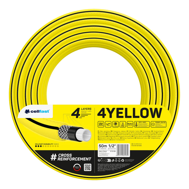 Cellfast Aluplus kolica za crijevo 1/2" 60 m + Cellfast 4YELLOW crijevo za vrt 1/2" 50 m + set s ravnim prskalicom Cellfast Basic 1/2"