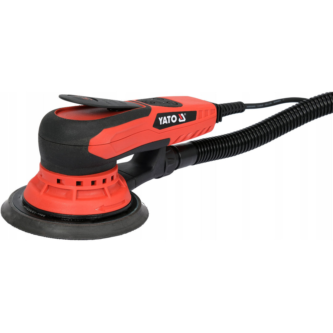 Yato ekscentrična brusilica, 150 mm, 350 W, brzina 4000–10000 o/min, duljina kabela 3 m, može se spojiti na usisavač, YT-82206