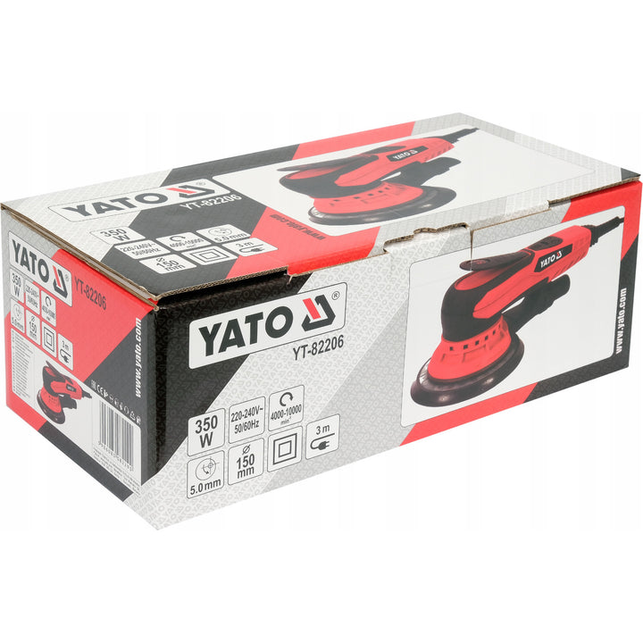 Yato ekscentrična brusilica, 150 mm, 350 W, brzina 4000–10000 o/min, duljina kabela 3 m, može se spojiti na usisavač, YT-82206