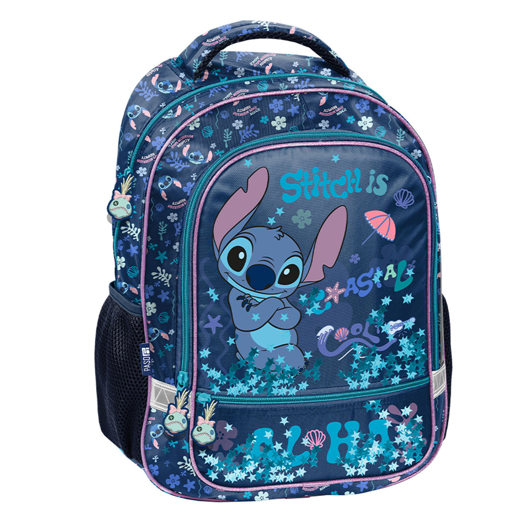 Stitch Paso školski set, ruksak s dva pretinca, reflektirajući detalji i ojačana leđa, olovkaš (prazan) s petljama za olovke, vrećica za cipele koja se može nositi na leđima, DS26XX