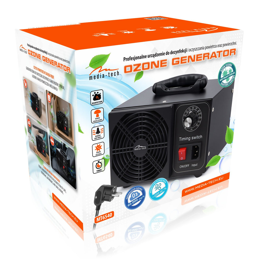 Profesionalni generator ozona za dezinfekciju i pročišćavanje zraka, Mediatech, Izlaz ozona: 60.000 mg/h, TAJMER, Snaga: 140 W, metalno kućište