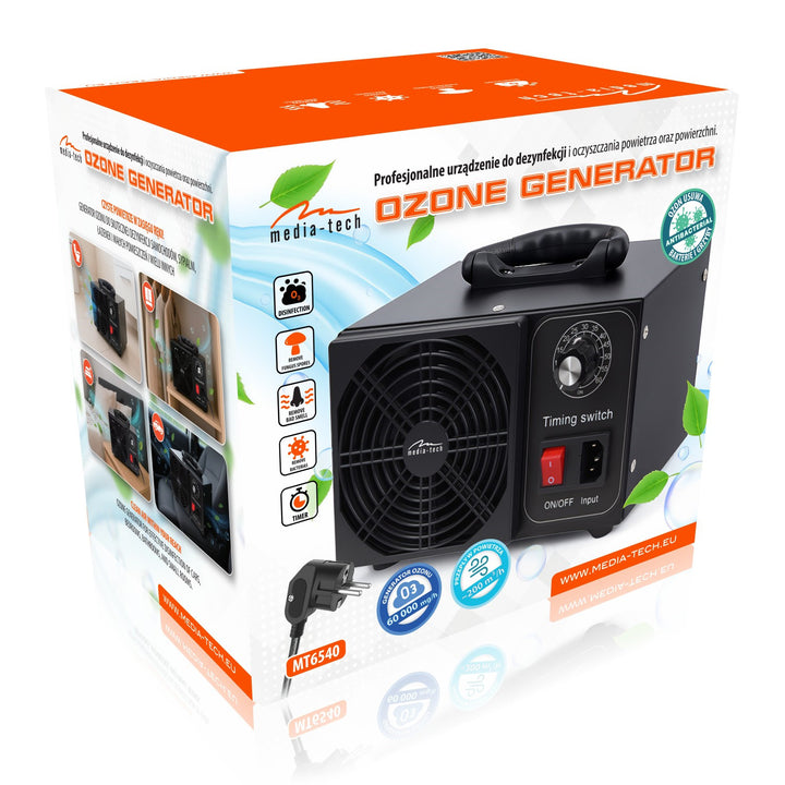 Profesionalni generator ozona za dezinfekciju i pročišćavanje zraka, Mediatech, Izlaz ozona: 60.000 mg/h, TAJMER, Snaga: 140 W, metalno kućište