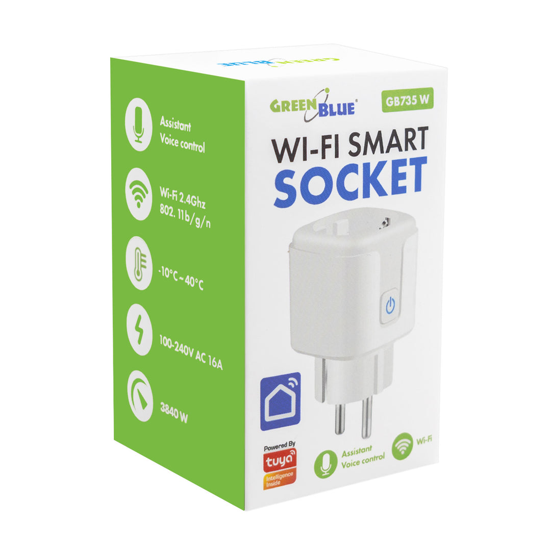 GreenBlue daljinski upravljana WiFi utičnica, Android/iOS/Alexa/Google Home, tajmer, mjerač snage, max. 16 A/3840 W, GB735 W, 2 komada