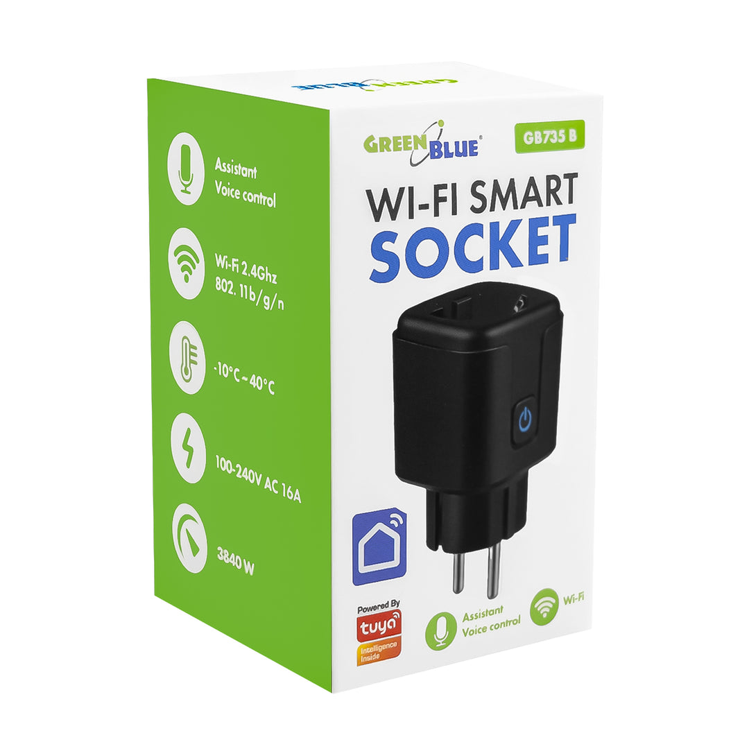 GreenBlue daljinski upravljana WiFi utičnica, Android/iOS/Alexa/Google Home, tajmer, mjerač snage, max. 16 A/3840 W, GB735 B, 2 komada